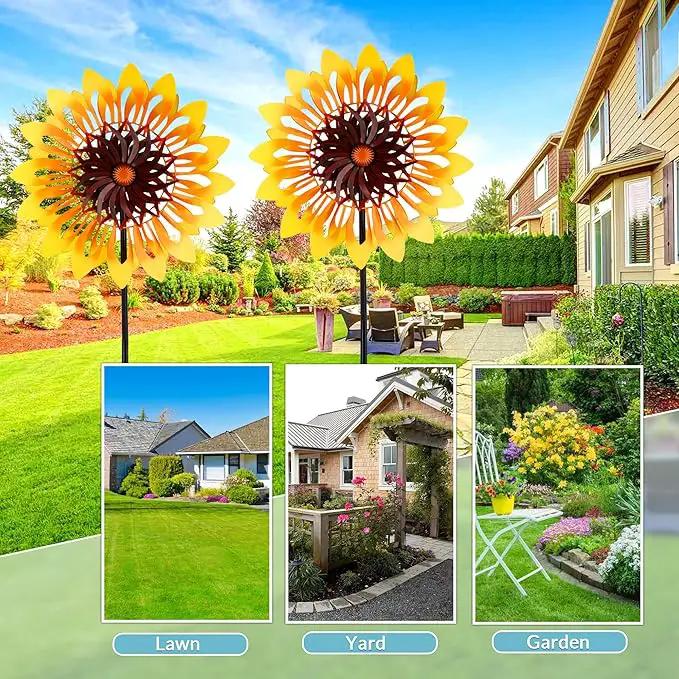 Sunflower Wind Spinners, 360 Degrees Swivel Metal Wind Sculptures, 76" Large Garden Pinwheels for Yard Lawn Patio Decor by GreenHaven Gardens