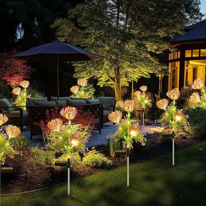 Solar Garden Lights Outdoor, 4 Pack Solar Flowers Lights,12 Head Waterproof Flower with Glowing Stems, Outdoor Solar Light for Yard, Pathway, Garden Decor & Gardening Gift by GreenHaven Gardens