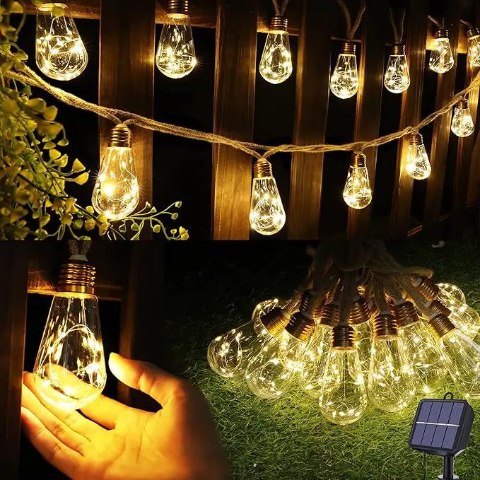 Solar Outdoor String Lights, 20Ft Vintage Rope Hemp Solar Patio Lights, Waterproof Warm White Solar Powered String Lights With 8 Modes 16 Shatterproof Bulbs for Garden Fence Stairs Balcony Café Bistro by GreenHaven Gardens