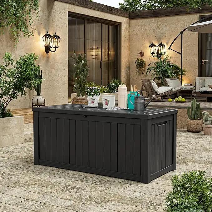 KAMABOKO Outdoor Storage Box, 120 Gallon Large Outdoor Resin Deck Box, Storage Waterproof Boxes Lockable Lid for Garden Tools, Pool Supplies, Patio Furniture and Cushions, Black by GreenHaven Gardens