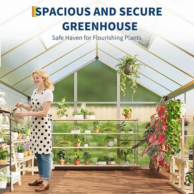 6 x 6 FT Greenhouse, Greenhouses for Outside, Polycarbonate Greenhouse with Aluminum Frame, Lockable Door and Ajustable Roof Vent for Backyard, Green Houses for Outside Garden Backyard, Patio by GreenHaven Gardens