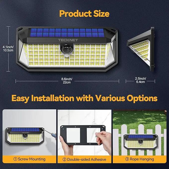 TECKNET 416 LED Solar Lights Outdoor Waterproof, 300° Angle & 3 Lighting Modes Motion Sensor Outdoor Lights, 2 Pack Security Solar Flood Lights IP66 for Fence Front Door Yard Deck Garden Garage by GreenHaven Gardens