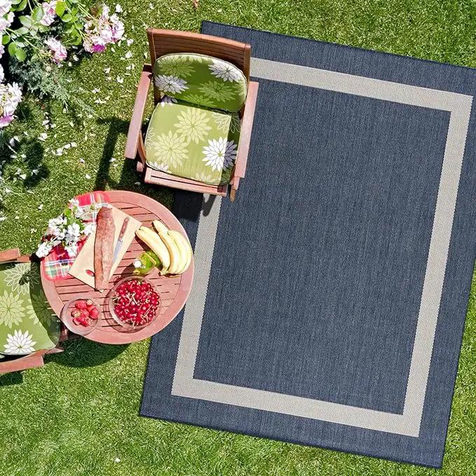 CAMILSON Outdoor Rug 8x10, Modern Outside Rugs for Patios Porches Waterproof Durable Washable Non-Shedding, Easy-to-Clean Indoor Outdoor Area Carpet (8 x 10, Bordered - Blue/White) by GreenHaven Gardens