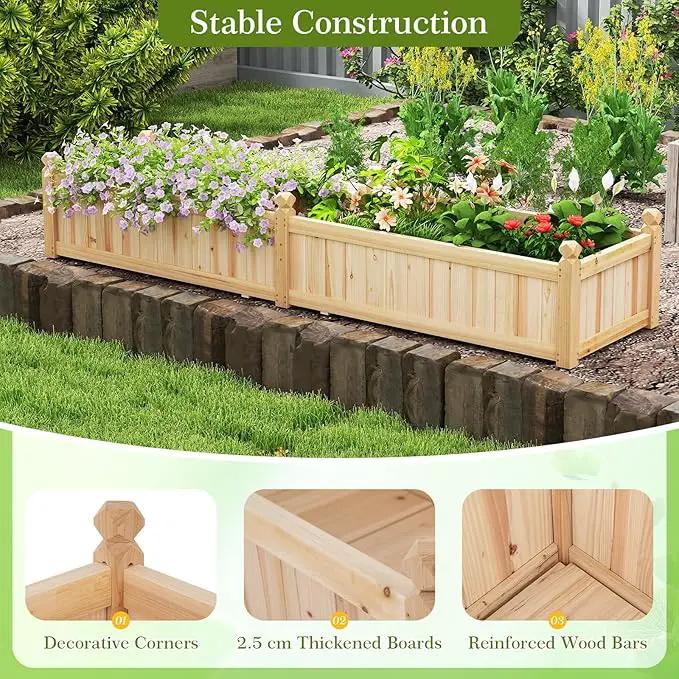 HAPPYGRILL Raised Garden Bed, Wooden Elevated Garden Box w/8 Drain Holes, Detachable Bottom Panels, Liner for Flowers Vegetables Herbs Fruits, Outdoor Planter Box for Backyard Lawn, 89" x 23.5" x 16" by GreenHaven Gardens