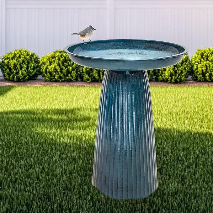 Sunnydaze Gleeful Garden Metal Bird Bath for Outdoors - Large Decorative Iron Birdbath - 23-Inch - Blue Glaze by GreenHaven Gardens