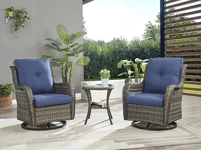 Patio Tables Wicker Side Table - Rattan End Table with Glass Top for Outdoor Outside Patio Porch Deck Square Mixed-Grey by GreenHaven Gardens