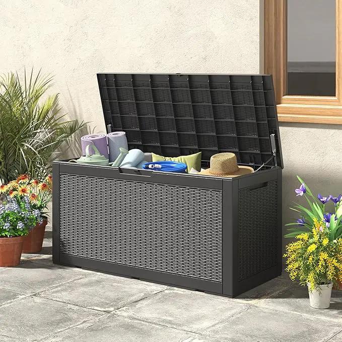 NUNU LAB 102 Gallon Large Waterproof Resin Deck Box, Lockable Outdoor Storage Box with Gas Lift, Patio Cushions, Garden Tools, Pool Supplies, Indoor Outdoor Storage Container, Black by GreenHaven Gardens
