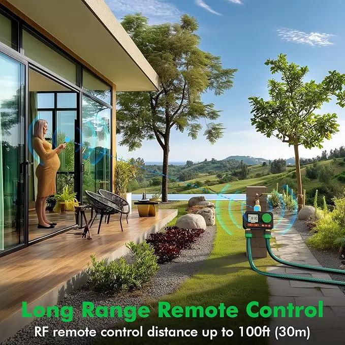 RESTMO RF Remote Controlled Sprinkler Timer with Brass Inlet & Outlet, Water Timer for Garden Hose, Automatic/Manual/Rain Delay for Outdoor Faucet, Drip Irrigation and Lawn Watering, 2 Outlet by GreenHaven Gardens