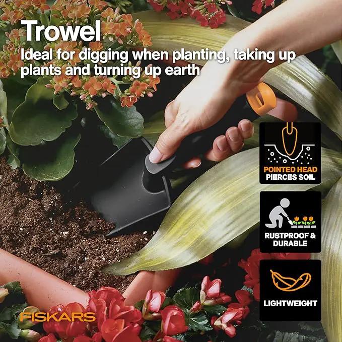 Fiskars House Plant Starter Tool Gift Set with Bypass Pruner, Trowel, Cultivator, and L/XL Garden Gloves, Accessories for Indoor Gardening (4 Piece Kit) by GreenHaven Gardens
