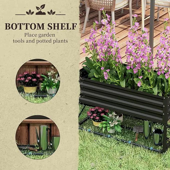 Outsunny Raised Garden Bed with Galvanized Steel Frame, Storage Shelf and Bed Liner, Elevated Planter Box with Legs for Vegetables, Flowers, Herbs, Black by GreenHaven Gardens