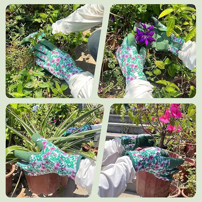 Gardening Gloves for Women, Garden Gloves with Touch Screen, Thorn Proof Puncture Resistant Working Gloves, Gardening Gifts for Women (Green with purple flowers, Medium) by GreenHaven Gardens