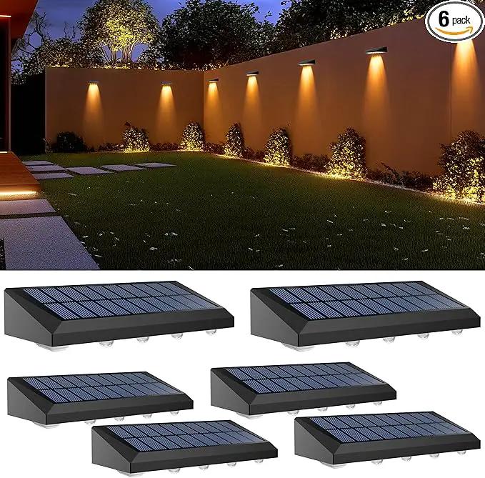 Solar Fence Lights Outdoor Waterproof IP65, 6 Pack Fence Lights Solar Powered 60 Lumens Auto On/Off Step Wall Lights Outside Decorations for Yard, Porch, Patio, Stairs, Pool, Deck, Garden- Warm Light by GreenHaven Gardens
