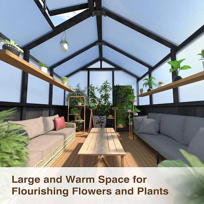 6x12 FT Greenhouse Kit for Outdoor, Thickened Polycarbonate Panel Wooden Walk-in Green House with Lockable Door and Adjustable Roof Vent, Backyard Garden, Black by GreenHaven Gardens