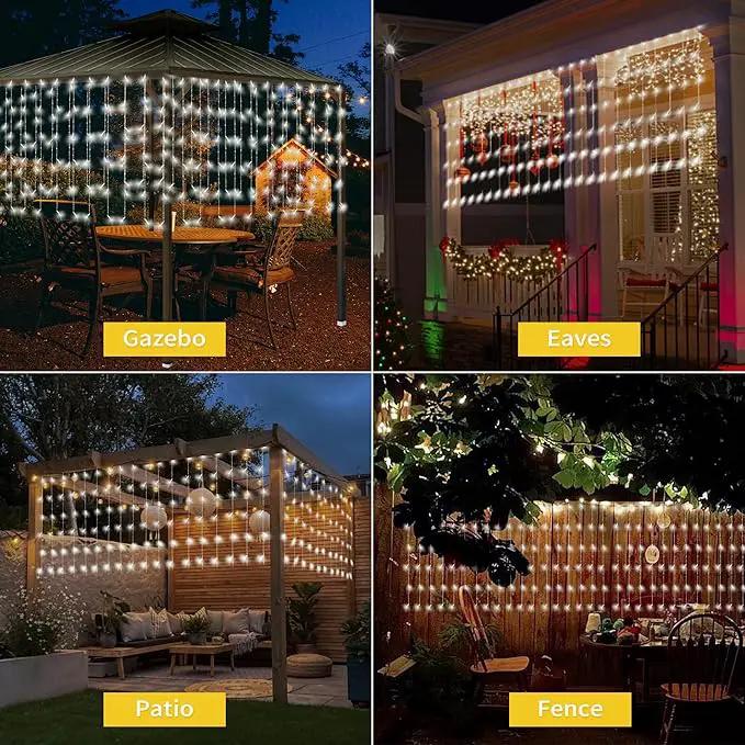32.8 * 3.28FT Large Size Solar Curtain Lights Outdoor, 8 Modes Icicle Lights, Solar Garden Christmas Decortions for Patio, Gazebo, Eaves, Fence, Tree, Porch (White) by GreenHaven Gardens