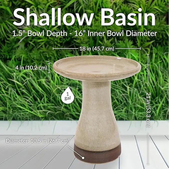 Sunnydaze 21" H Ceramic Bird Bath for Outside - Hand-Painted Outdoor Bird Bath Bowl, UV/Frost-Resistant Finish - Yam - Ribbed Pedestal by GreenHaven Gardens