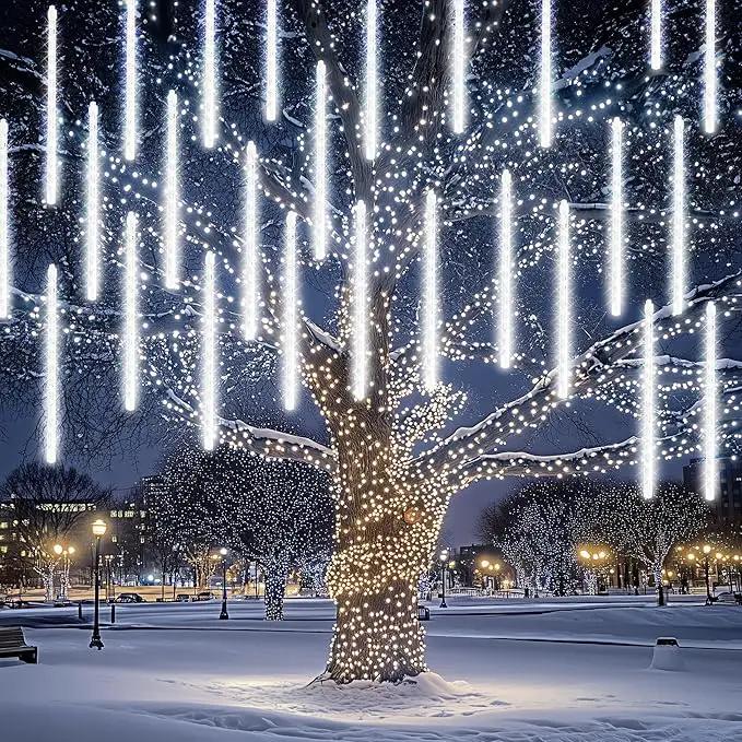 Dazzle Bright 864 LED Christmas Light, Meteor Shower Rain Lights 11.8 Inch 24 Tubes, Waterproof Plug in Falling Rain Lights Christmas Decorations for Xmas Bushes Tree Yard Party (White) by GreenHaven Gardens