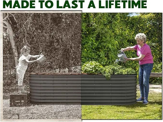 Galvanized Raised Garden Beds Outdoor // 8×2×2 ft Planter Raised Beds for Gardening, Vegetables, Flowers (Gray) // Large Metal Garden Box // Patented Tool-Free Design by GreenHaven Gardens