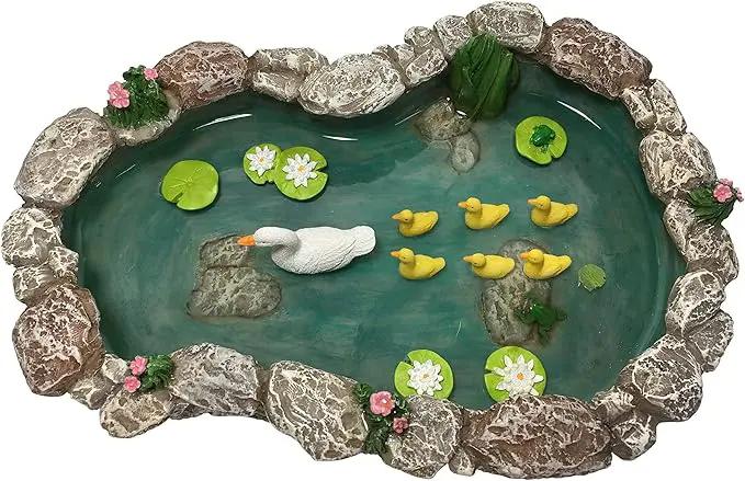 GlitZGlam Duck Pond -Mother and Ducklings! A Miniature Duck Pond for a Miniature Fairy Garden and Miniature Garden Accessories by GreenHaven Gardens