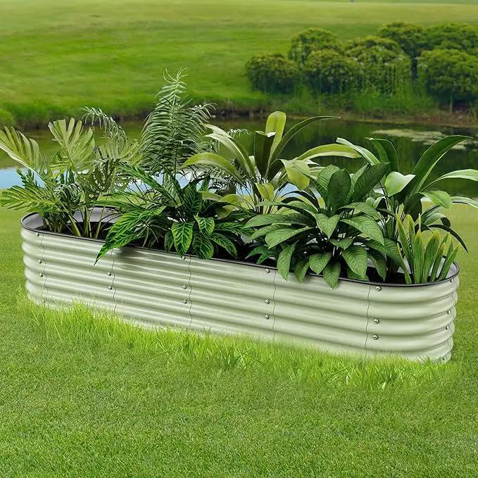 8 X 2 X 1.4 Ft Galvanized Raised Garden Bed,Sturdy and Easy to Assemble Oval Raised Planter Beds Outdoor for Vegetables, Gardening, Flowers, Fruits（Light Green） by GreenHaven Gardens