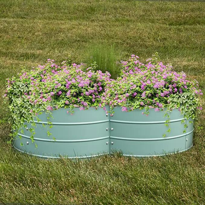 Sunnydaze Galvanized Raised Garden Bed - Metal Raised Bed for Gardening - Outdoor Planter Box for Flowers, Plants, and Vegetables - Green - 12” H Clover by GreenHaven Gardens