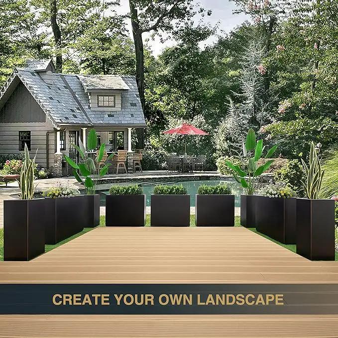 Metallic Heavy Tall Outdoor/Indoor Planter Box 14Lx14Wx30H Inches Rectangular Large Flowerpot, Tall Metal Planter Box for Front Porch ‎25 Pounds, No Assembly Required, Black, 1 Pack by GreenHaven Gardens