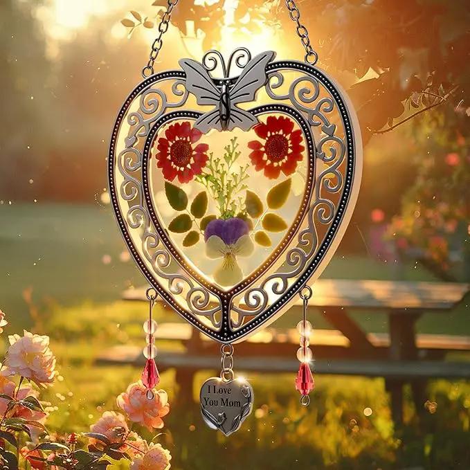 KY&BOSAM Heart Suncatcher-Stained Glass Panles I Love You Mom Sun catchers Hangings for Windows Wind Chime Ornament Mom Gifts - Gifts for Mother`s Day Valentine`s Day Birthday Christmas by GreenHaven Gardens