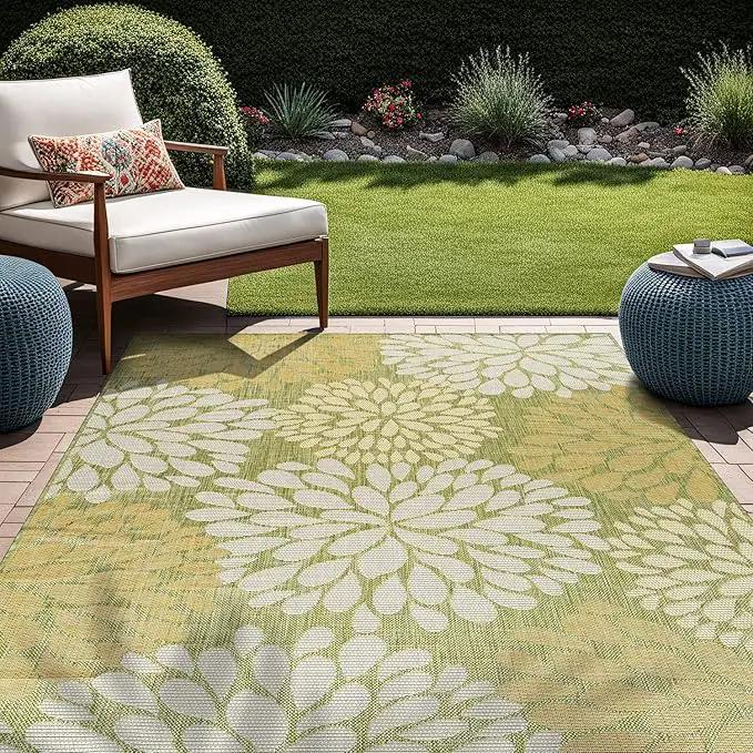 Beverly Rug Outdoor Rug 6x9 Modern Exotic Tropical Leaf Area Rugs for Indoor and Outdoor Patio Deck Porch Garden Water Resistant Washable Outside Carpet (6 x 9 Green) by GreenHaven Gardens