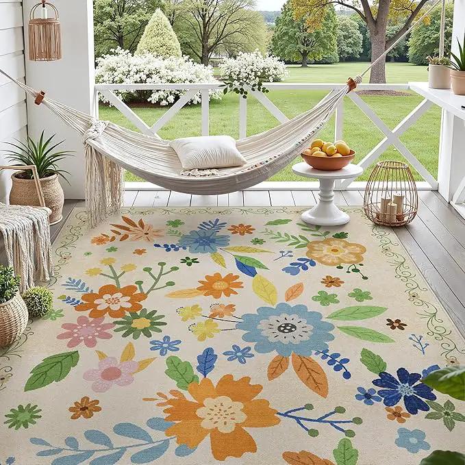 GENIMO Indoor Outdoor Area Rug 5' X 7' Waterproof, Washable Door Mat Non Shedding, Easy Cleaning Floral Outdoor Carpet for Patio, Entryway, Porch, Bathroom, Living Room, Bedroom, Backyard by GreenHaven Gardens