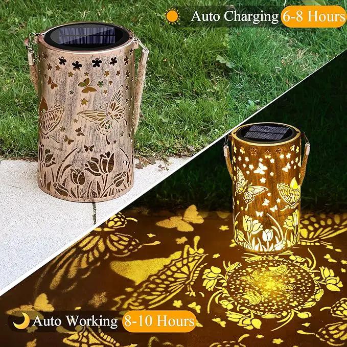 Toodour Solar Lantern Outdoor, Butterfly Gifts for Mom Grandma Women Hanging Solar Outdoor Lights Waterproof, Hollow Out Retro Metal Butterfly Lights for Patio, Balcony, Walkway, Yard Decorations by GreenHaven Gardens