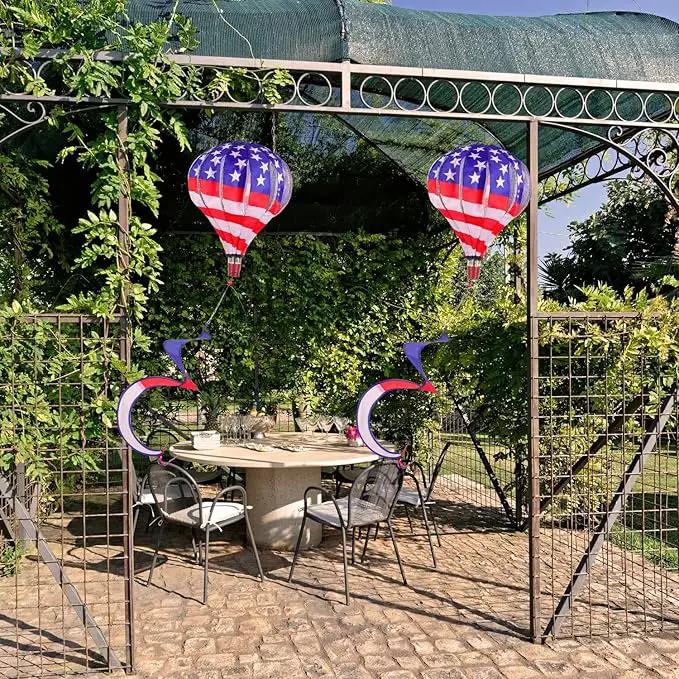 BATTIFE 2Pcs Patriotic Hot Air Balloon Wind Spinner, American Flag Kinetic Wind Twister with Tail, Outdoor Spiral Windmill Garden Yard, 4th of July Hanging Decoration by GreenHaven Gardens
