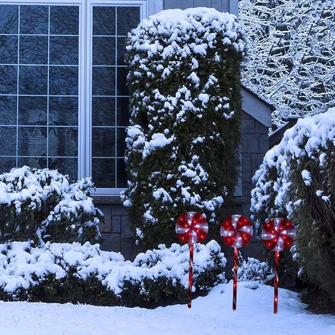 Alpine Corporation 28" H Outdoor Candy Cane Yard Stakes with Red and White LED Lights (Set of 3), Christmas Decoration by GreenHaven Gardens