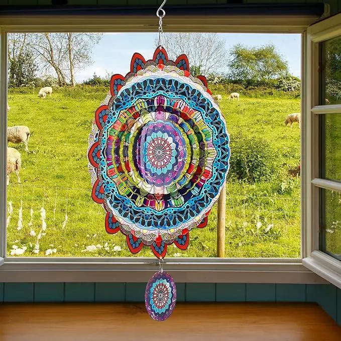 TUOKING Mandala Wind Spinners Outdoor Metal 3D Hanging Art Wind Spinner 12 Inch Stainless Steel for Yard and Garden Decoration Worth Gift for Women by GreenHaven Gardens