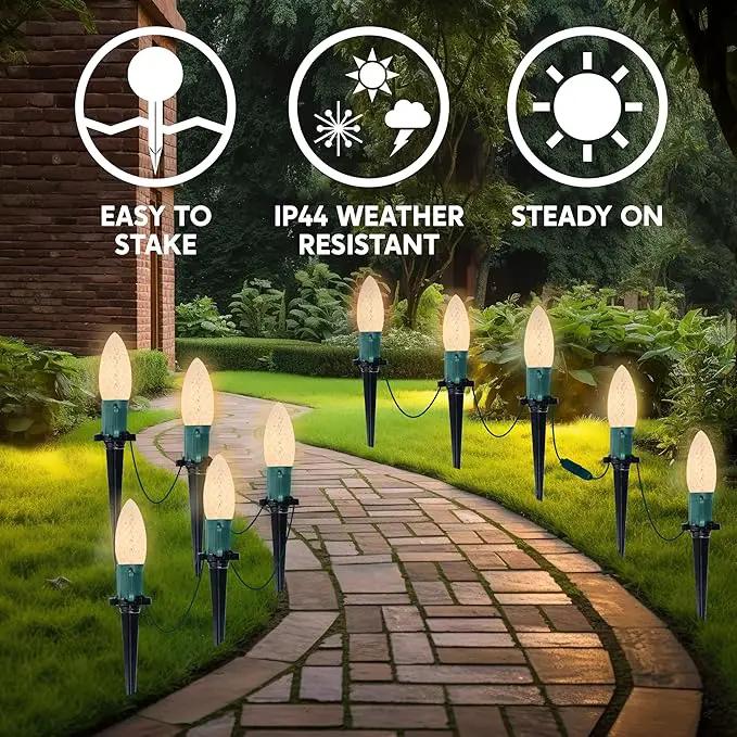 Joiedomi 30.75FT C9 Christmas Pathway Marker Lights, 24 LED Strawberry Stake Warm White Outdoor Faceted Walkway Decor with Connectable for Holiday Xmas Yard Garden Lawn by GreenHaven Gardens
