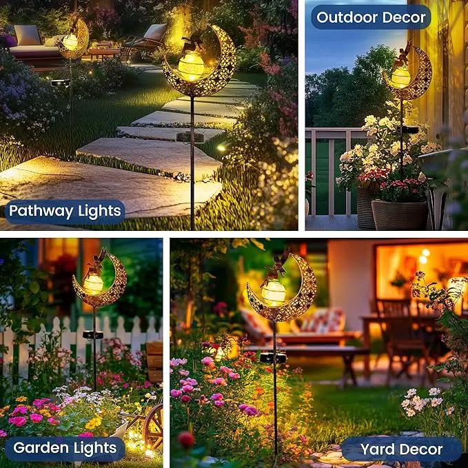 Fairy Moon Solar Lights Outdoor Garden Stakes, Waterproof Metal Decor Gifts for Women Mom, Art Moon Sculpture for Yard, Patio, Garden, Porch, 1 Pack by GreenHaven Gardens
