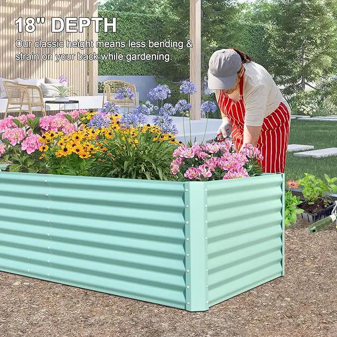 Domi Raised Garden Beds Outdoor, 8x4x2ft Thickening Tall Metal Rectangular Deep Root Box Planter for Vegetables, Flowers, Herbs, and Succulents 2" Deep w/ 456 Gallon Capacity - Green by GreenHaven Gardens