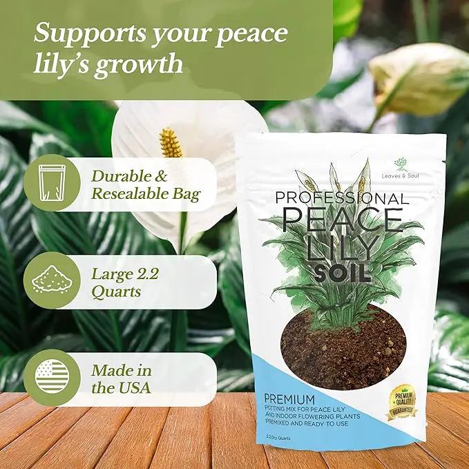 Professional Peace Lily Soil | Large 2.2 Quarts Ready to Use for Peace Lily Plants | Peat Moss, Coco Coir, Perlite, Dolomite | Made in USA by GreenHaven Gardens