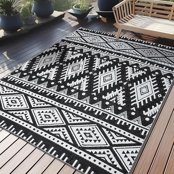 OLANLY Outdoor Rug Waterproof 5x8 ft, Reversible Outdoor Plastic Straw Rug, Boho Patio Rug, Indoor Outdoor Carpet, RV Mat Outside for Patio, Camp, Picnic, Balcony, Deck, Backyard, Black & White by GreenHaven Gardens