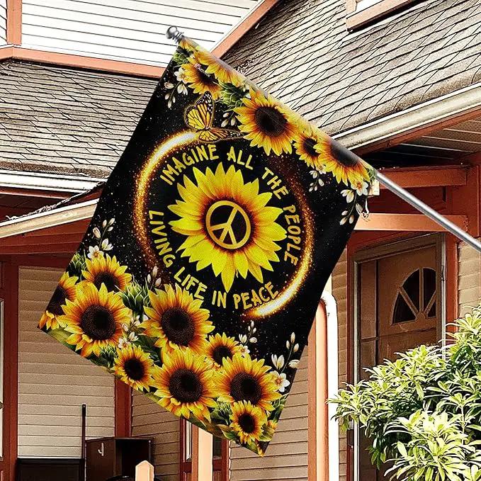 FLAGWIX 30x40 House Flag, Sunflower, Hippie Peace Flag - Double Sided, Heavy Duty Canvas, Fade Resistant - House Flags, Decorations For Home, Outside, Indoor, Outdoor Decor Flag with Grommets by GreenHaven Gardens