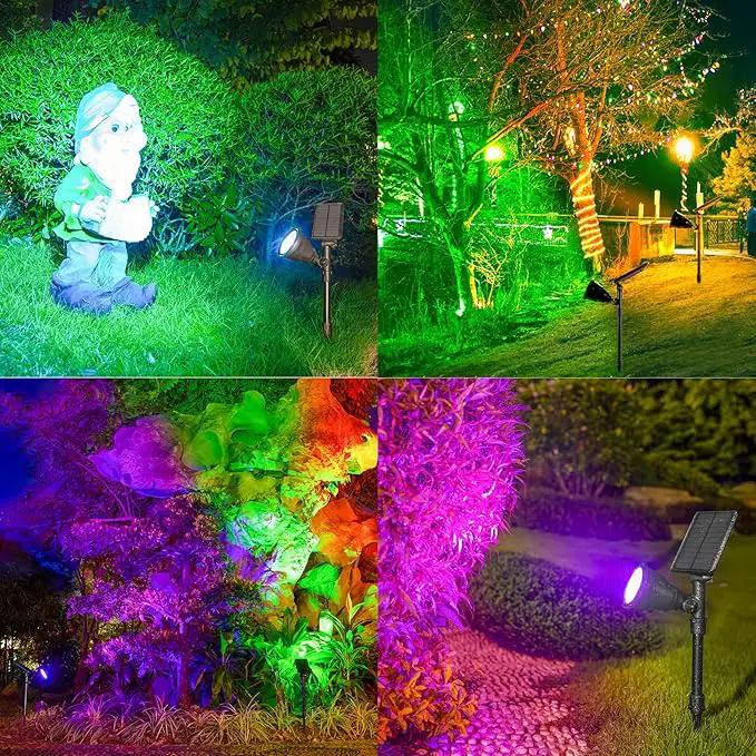 Solar Outdoor Spotlights - 18 LED, 600 Lumens, Waterproof, 7 Colors Adjustable for Year Round Patio, Garden, and Landscape Festive Lighting (1 Pack) by GreenHaven Gardens