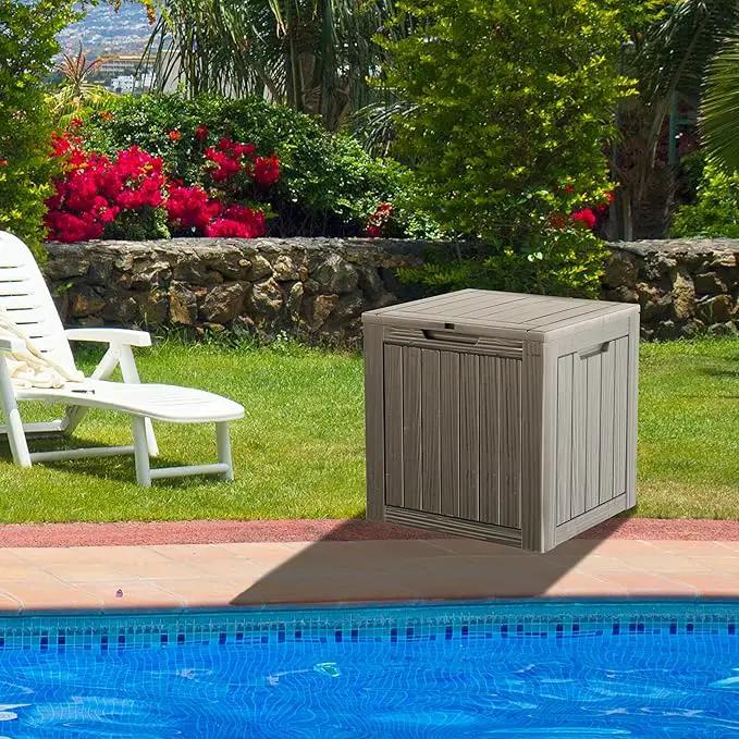35 Gallon Resin Deck Box, Waterproof Outdoor Storage Bin for Patio, Poolside, and Garden, Lockable & UV-Resistant,Grey by GreenHaven Gardens