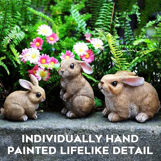 Bunny Decor Yard Decorations Outdoor Set of 3, Bunny Decorations for Home Garden Outdoor Statues, Easter Rabbit Figurines mom Gifts by GreenHaven Gardens