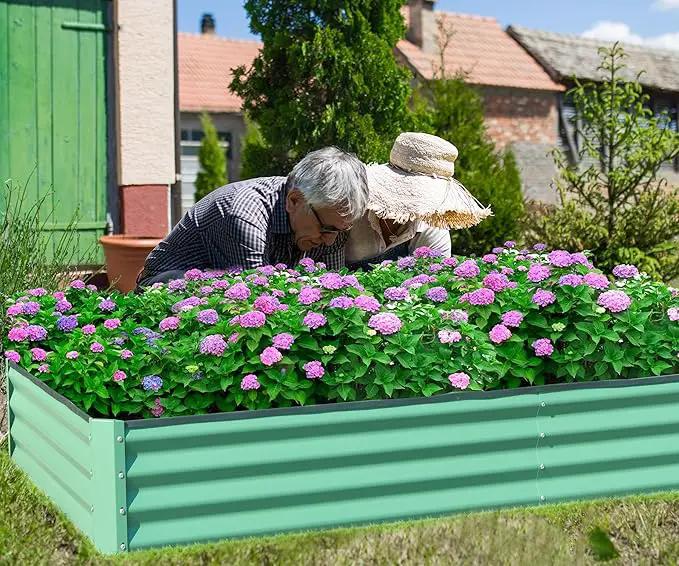 Domi Galvanized Raised Garden Bed, Outdoor Planter Garden Boxes Large Metal Planter Box for Gardening Vegetables Fruits Flowers, Green (8x4x1ft) by GreenHaven Gardens