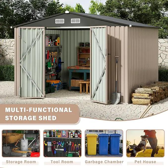 8x10 FT Metal Storage Sheds Outdoor, Metal Yard Sheds Garden Shed Kit, Tool Shed with Lockable Door, Utility Sheds Buildings with Air Vent for Backyard Garden Patio Lawn by GreenHaven Gardens