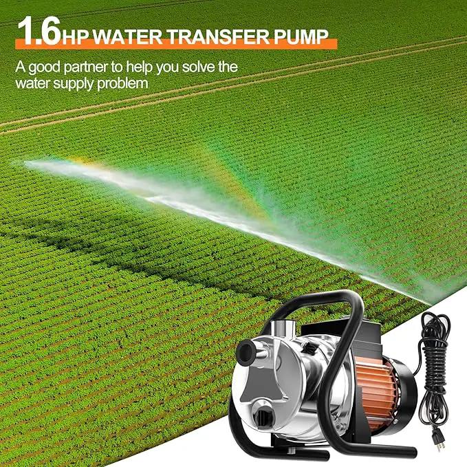 1.6 HP Portable Water Transfer Pump 1800 GPH Shallow Well Pump Garden Booster Sprinkler Pumps for Irrigation Lawn Farm Water Removal with Adapters, Orange by GreenHaven Gardens