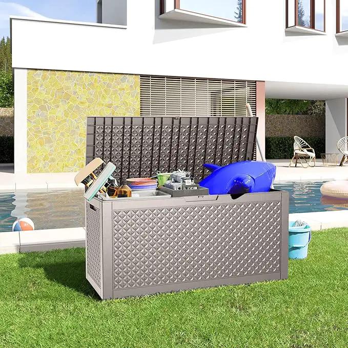 100 Gallon Outdoor Storage Box - Deck Box Waterproof Patio Furniture, Garden Tools, Cushions, Pool Accessories Outside Storage Resin Box by GreenHaven Gardens