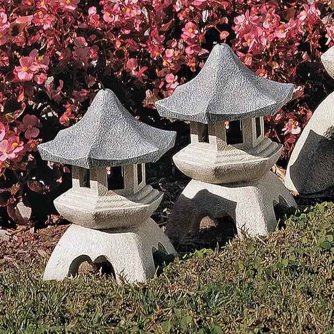 Design Toscano NG729869 Asian Pagoda Statues Medium - Set of Two,two tone stone by GreenHaven Gardens
