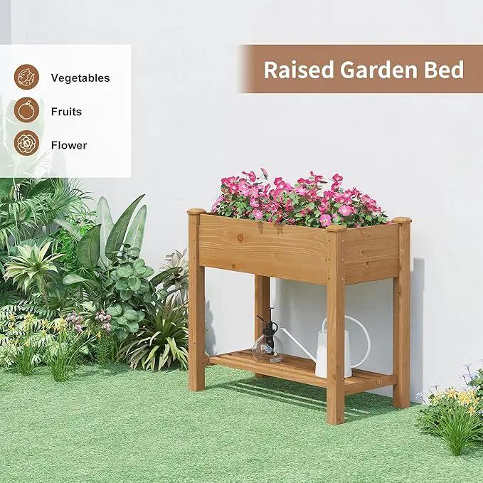 FILWH Raised Garden Bed with Legs Elevated Wooden Planter Box Stand Large Planter Stand Box for Fruits Vegetables Flowers with Divider with Bag - 34x18x30.5IN（Brown） by GreenHaven Gardens