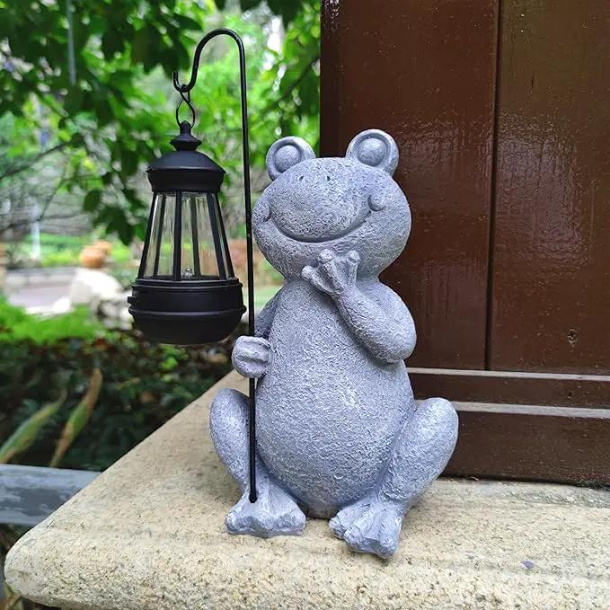 Frog Solar Garden Statues,Resin Frog Figurine Decorations with Solar Lights Lantern, Outdoor Frog Garden Decor Art for Lawn,Yard, Unique Housewarming Gift for Garden Home by GreenHaven Gardens