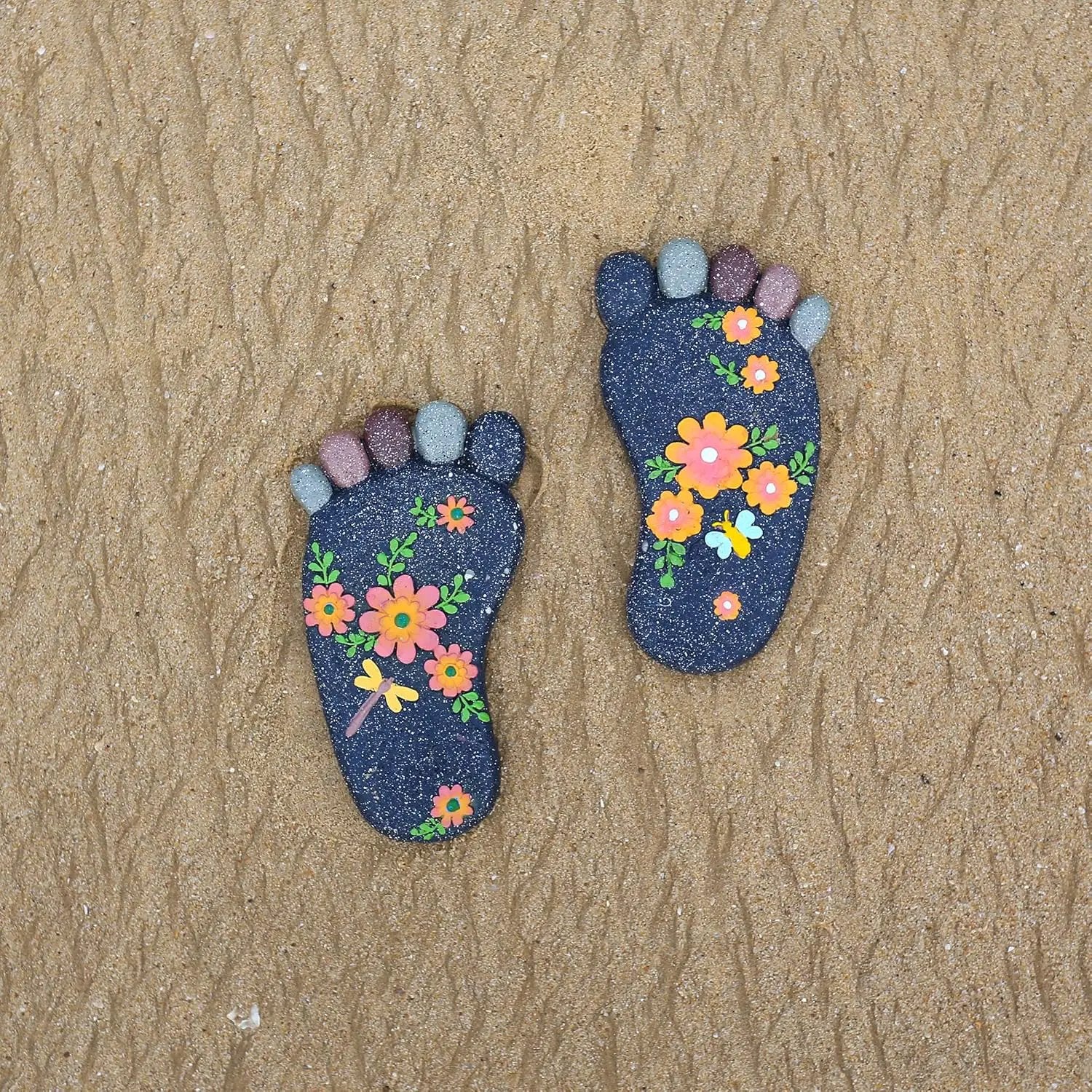 Stepping Stones Garden Decorative Stones for Patio, Deck, Garden or Sidewalk Home Decor Footprint Shaped Stepping Stones Set of 2 （Dark Grey） by GreenHaven Gardens