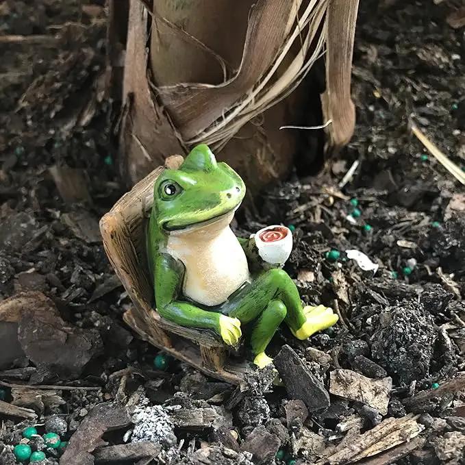 Miniature Frog Garden Statue - 2" Tall - Mini Outdoor Accessory Figurine for Fairy Garden by GreenHaven Gardens